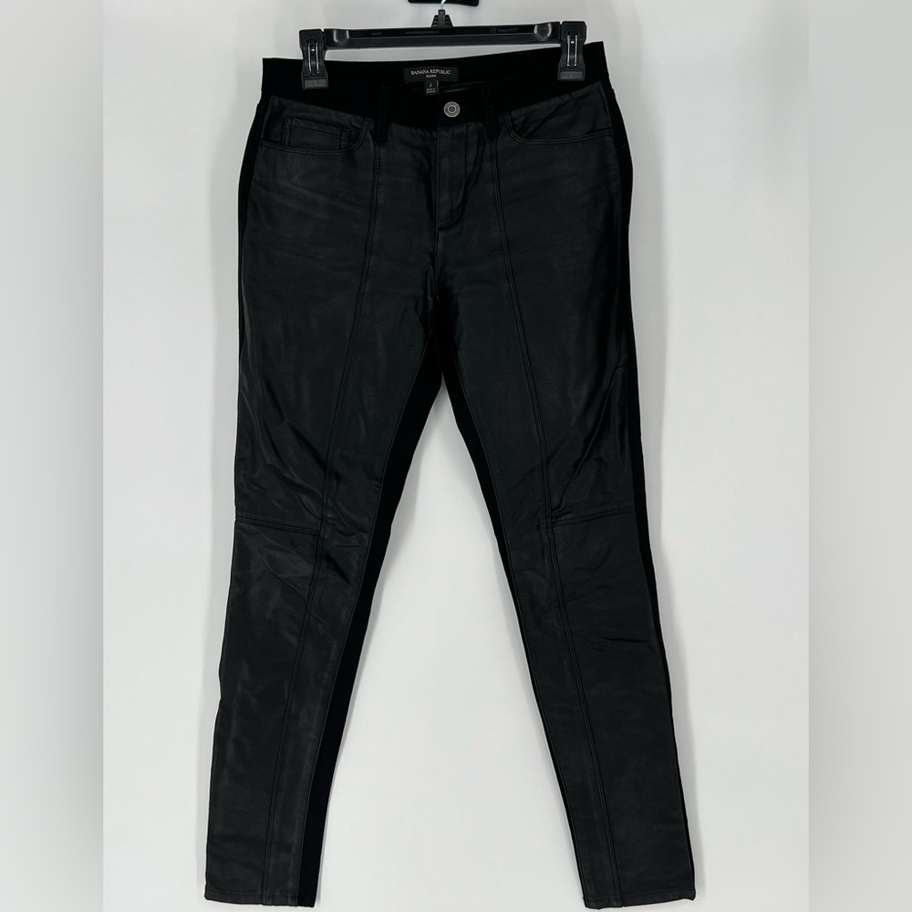 BANANA REPUBLIC‎ SLOAN BLACK PANTS WITH FAUX LEATHER FRONT NWOT